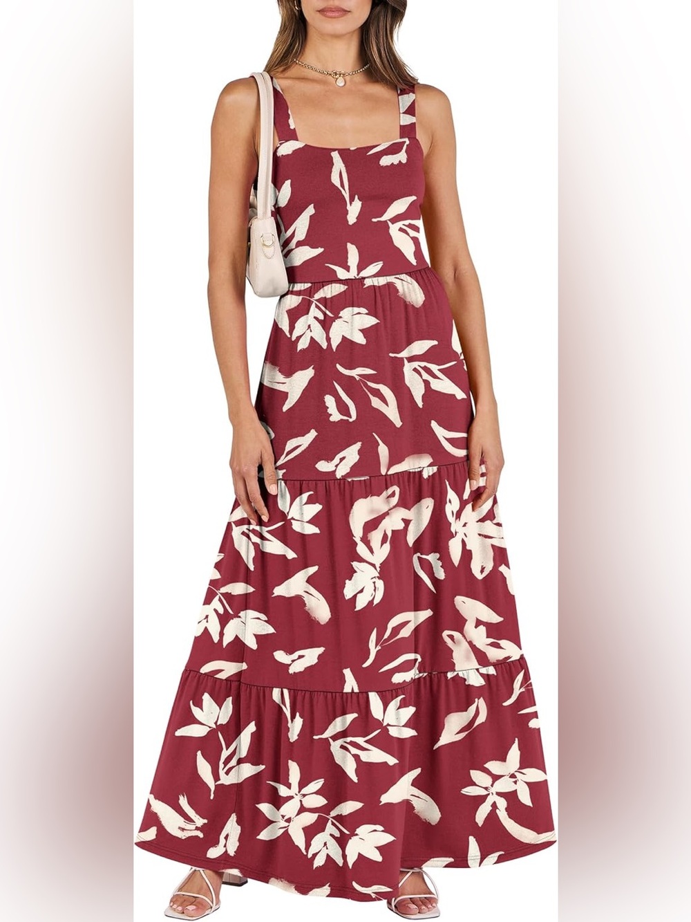 Sleeveless Burgundy Floral Maxi Dress